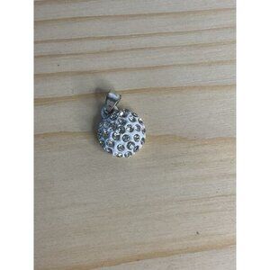 Round White Pendant With Clear Rhinestones